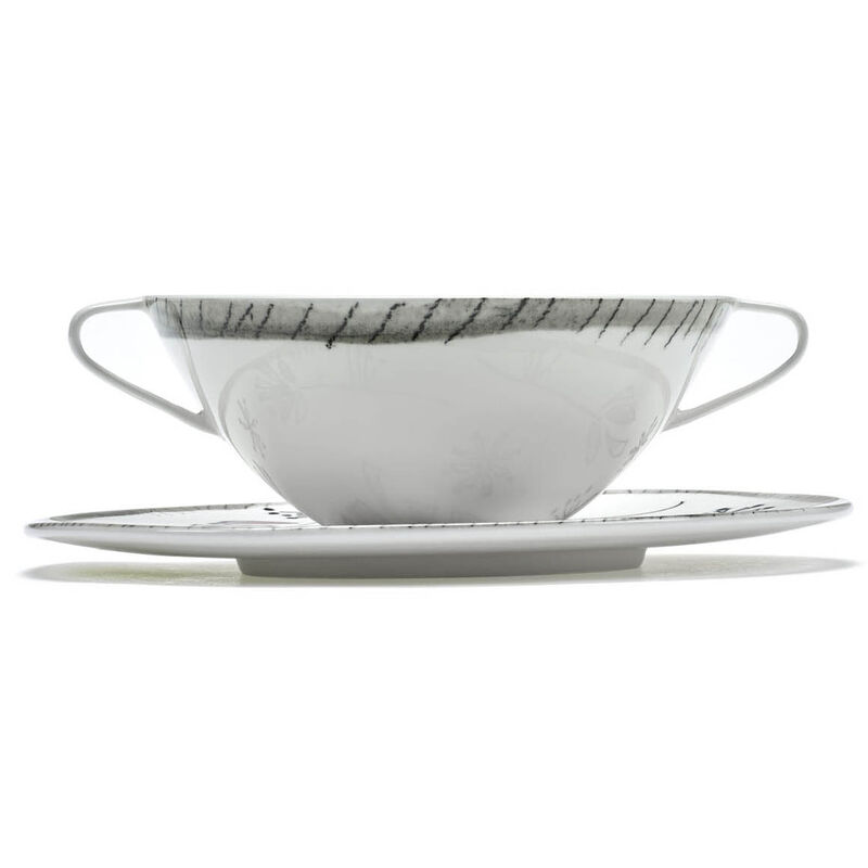 Marni Midnight Flowers Soup Bowls & Saucers Set Of 2 - Fiore Rosa image number 1